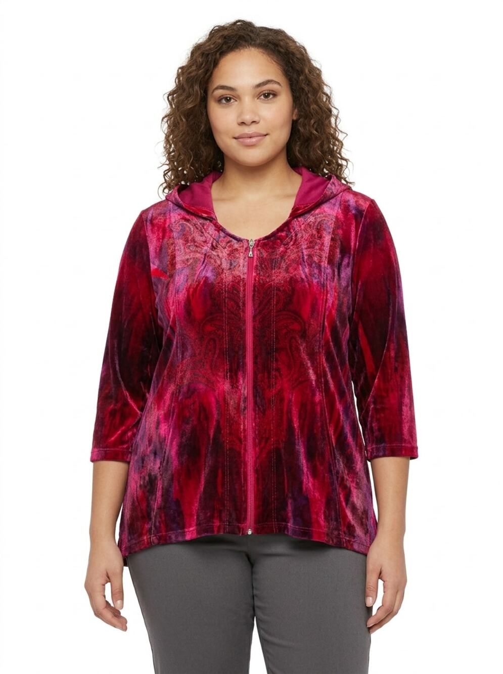 One World Live Pink Tie Dye Velvet Hooded Sweatshirt Women Plus Size 1X